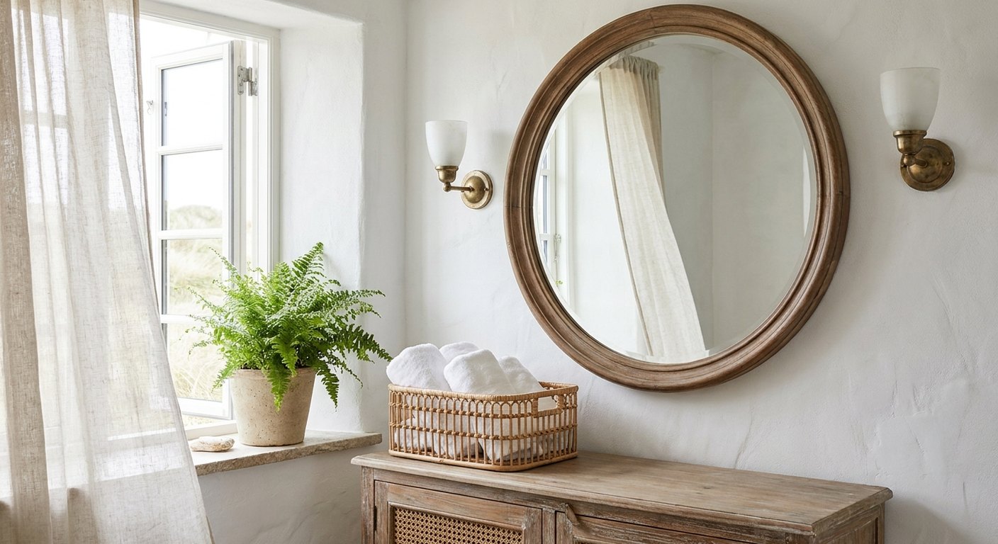 A Breezy Bathroom Refresh With Glass Sconces